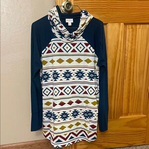 LuLaRoe Geometric Print Cowl Neck Top - Navy, Mustard, Burgundy